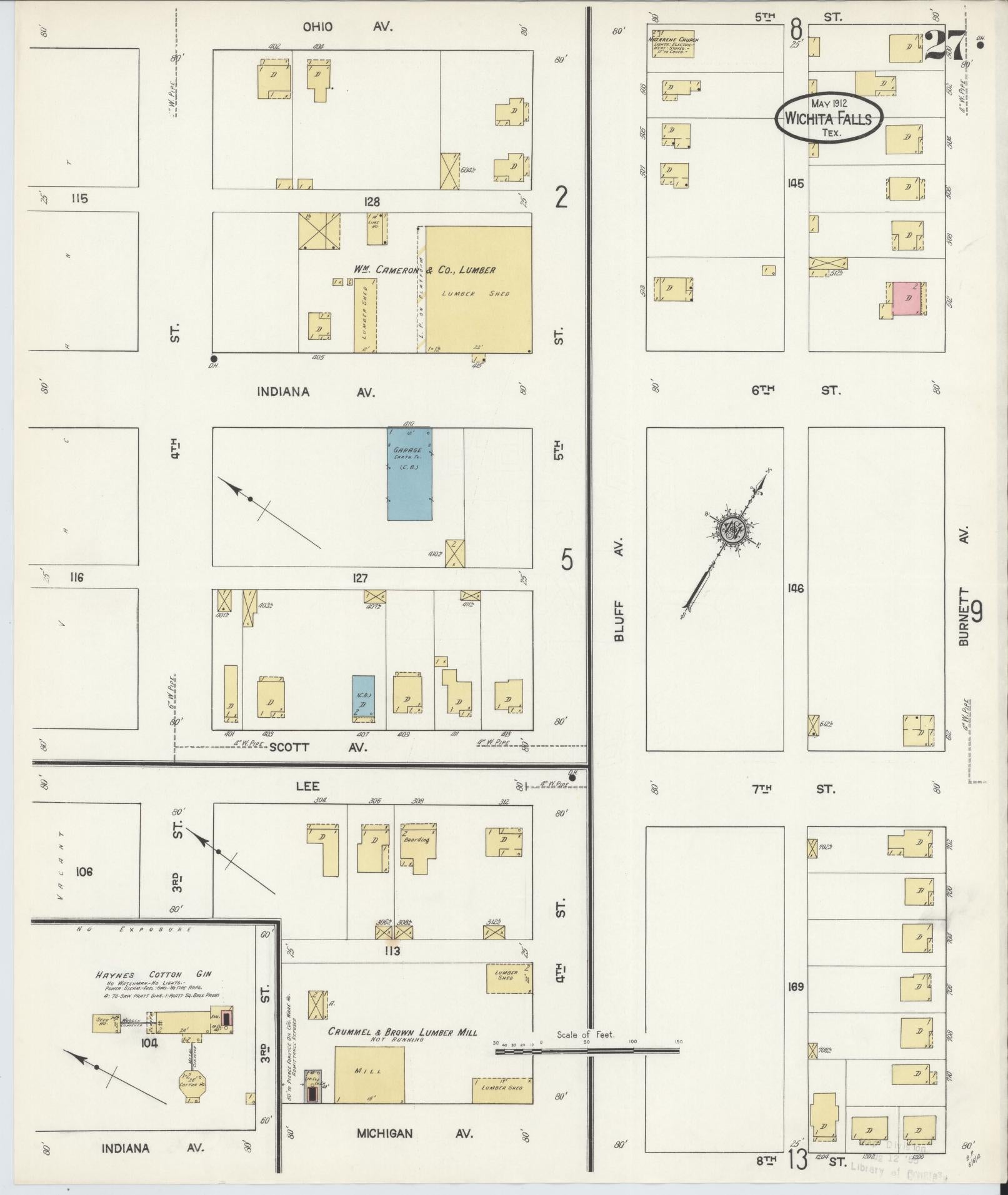 Sanborn Fire Insurance Map from Wichita Falls, Wichita County, Texas (1912), Sheet #0027 - Complete Map Set gallery image, historic Sanborn map, vintage wall art, Texas Texas