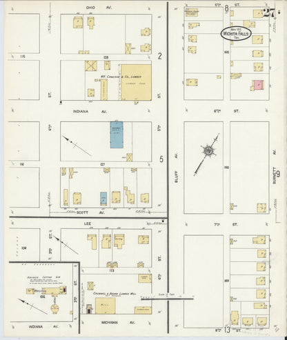 Sanborn Fire Insurance Map from Wichita Falls, Wichita County, Texas (1912), Sheet #0027 - Complete Map Set gallery image, historic Sanborn map, vintage wall art, Texas Texas