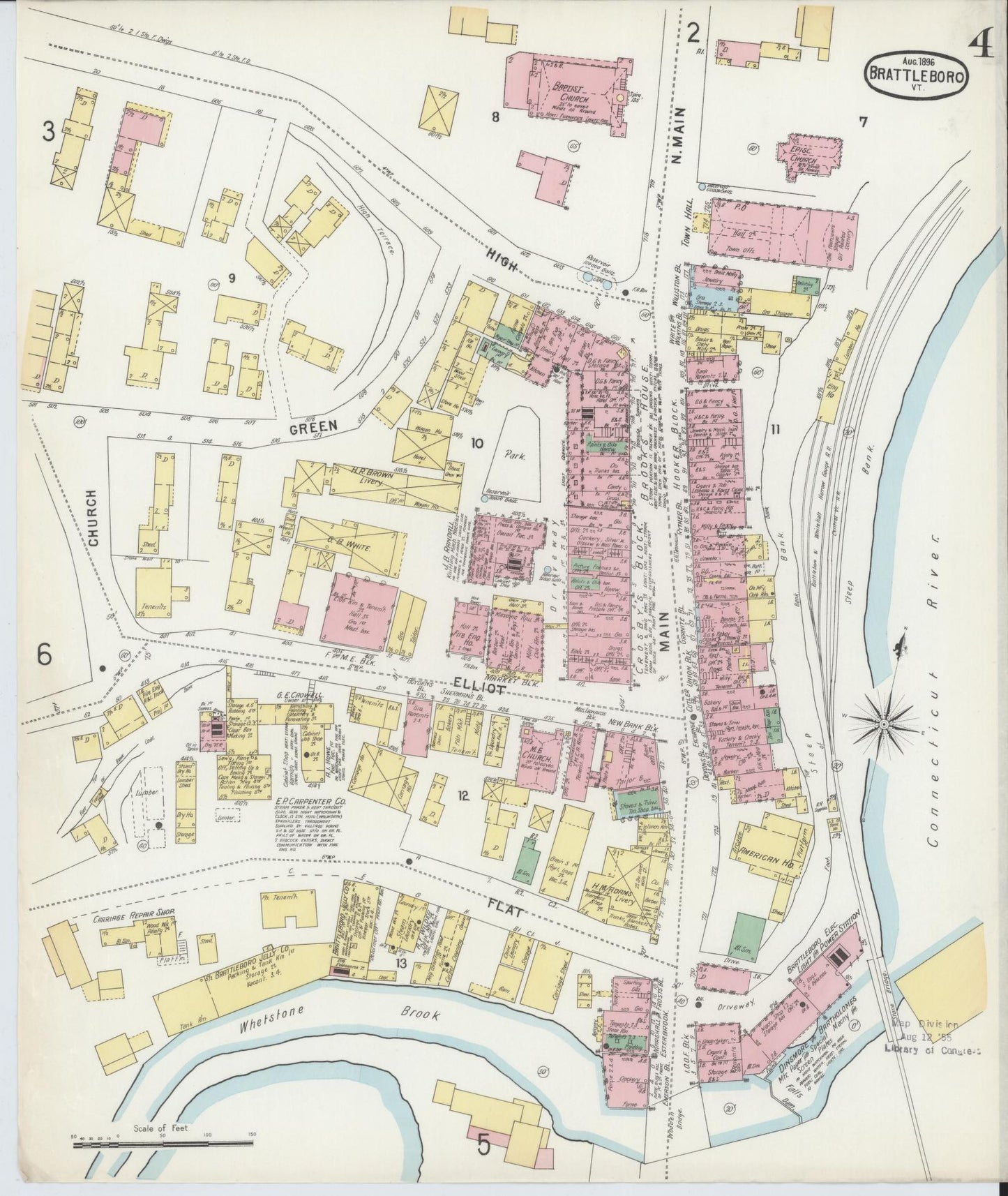 Sanborn Fire Insurance Map from Brattleboro, Windham County, Vermont (1896), Sheet #0004 - Complete Map Set gallery image, historic Sanborn map, vintage wall art, Vermont Vermont
