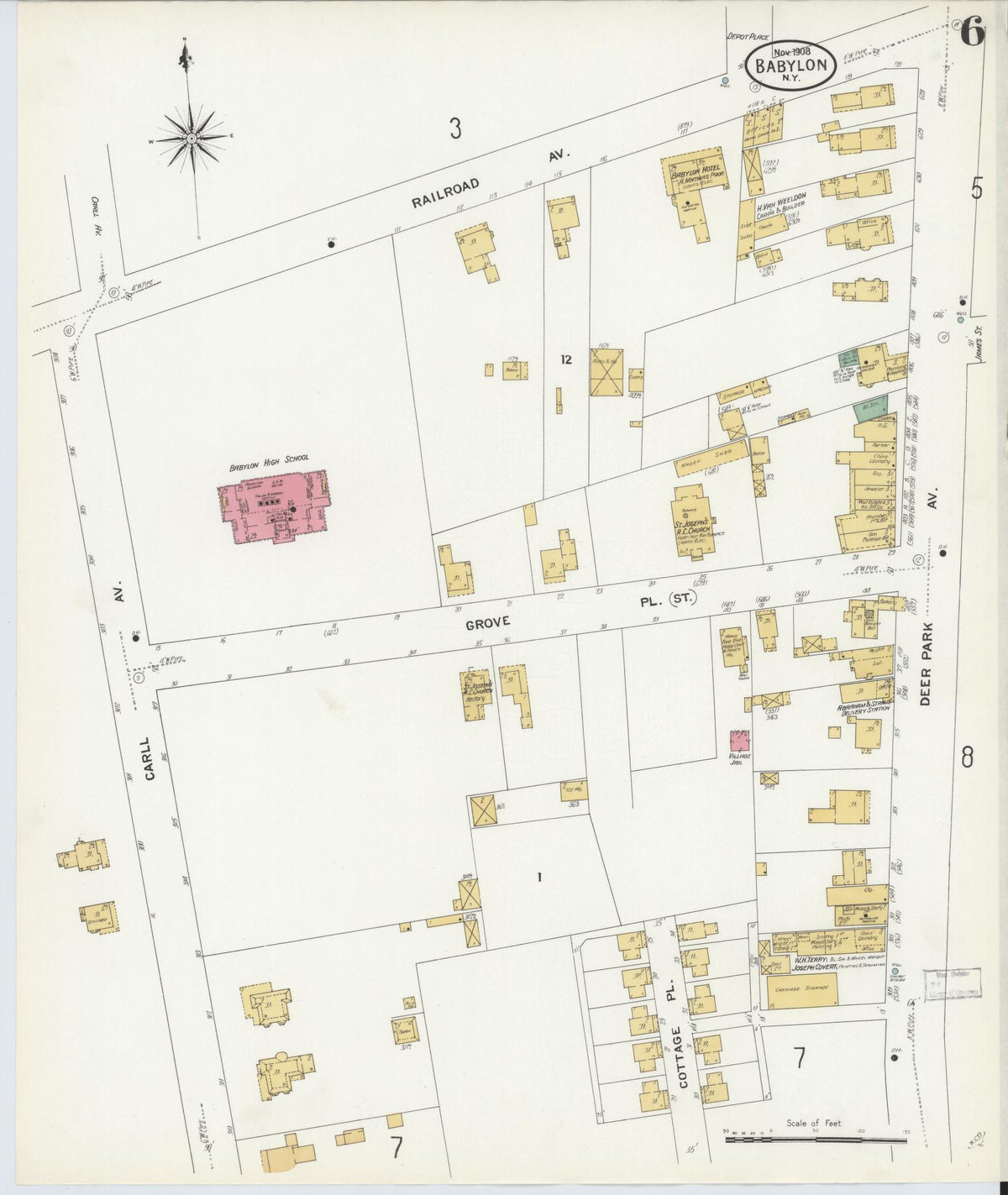 Sanborn Fire Insurance Map from Babylon, Suffolk County, New York (1908), Sheet #0006 - Complete Map Set gallery image, historic Sanborn map, vintage wall art, New York New York