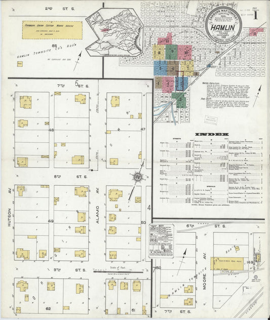 Sanborn Fire Insurance Map from Hamlin, Jones County, Texas (1919), Sheet #0001 - Complete Map Set gallery image, historic Sanborn map, vintage wall art, Texas Texas