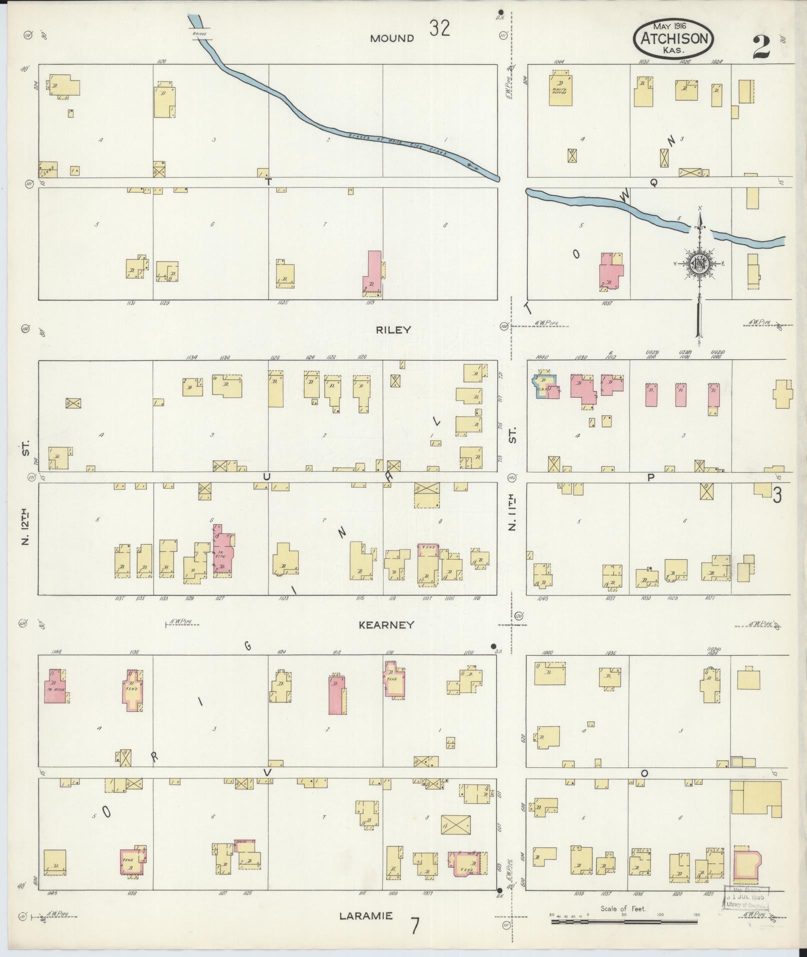 Sanborn Fire Insurance Map from Atchison, Atchison County, Kansas (1916), Sheet #0002 - Complete Map Set gallery image, historic Sanborn map, vintage wall art, Kansas Kansas