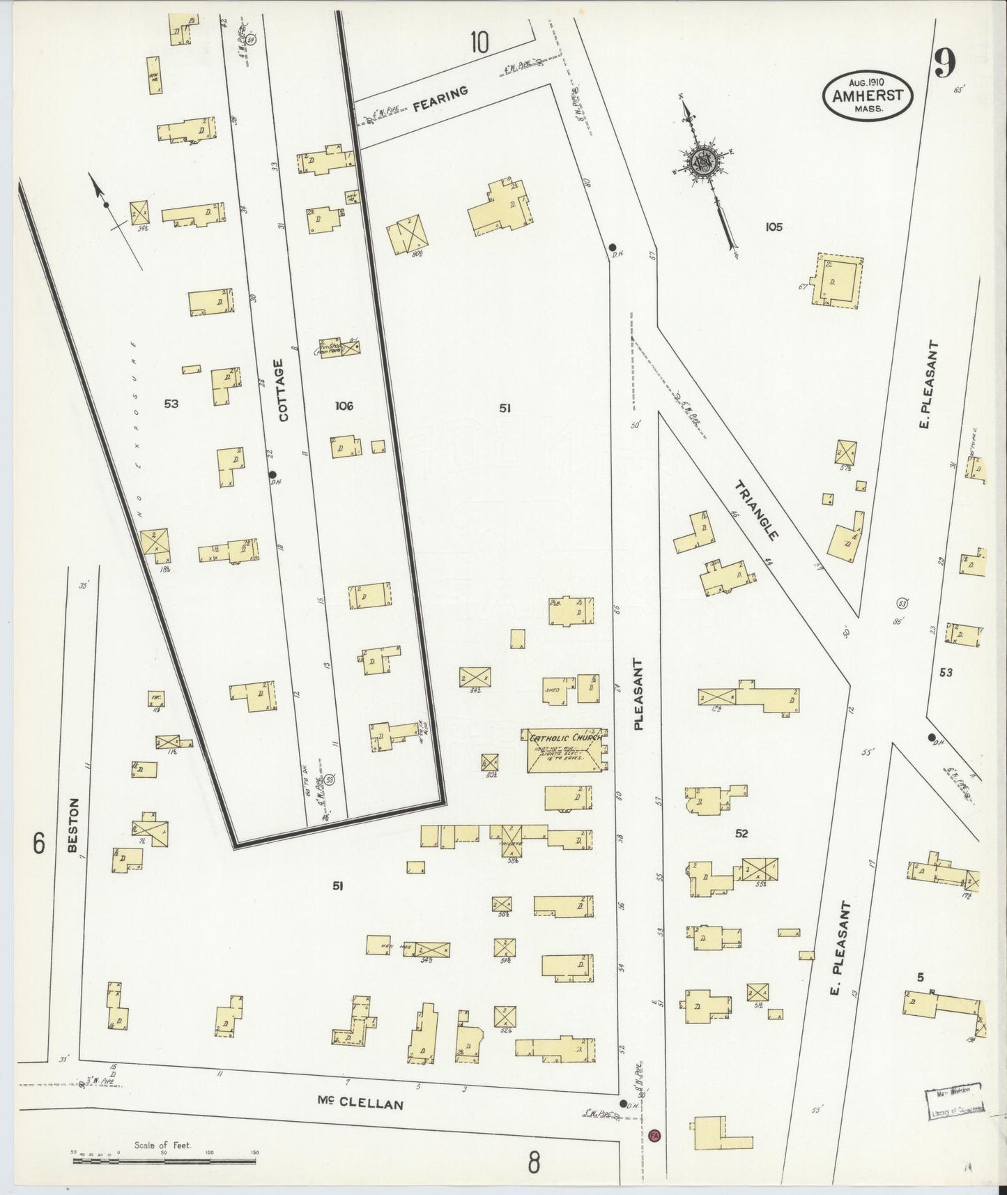 Sanborn Fire Insurance Map from Amherst, Hampshire County, Massachusetts (1910), Sheet #0009 - Complete Map Set gallery image, historic Sanborn map, vintage wall art, Massachusetts Massachusetts