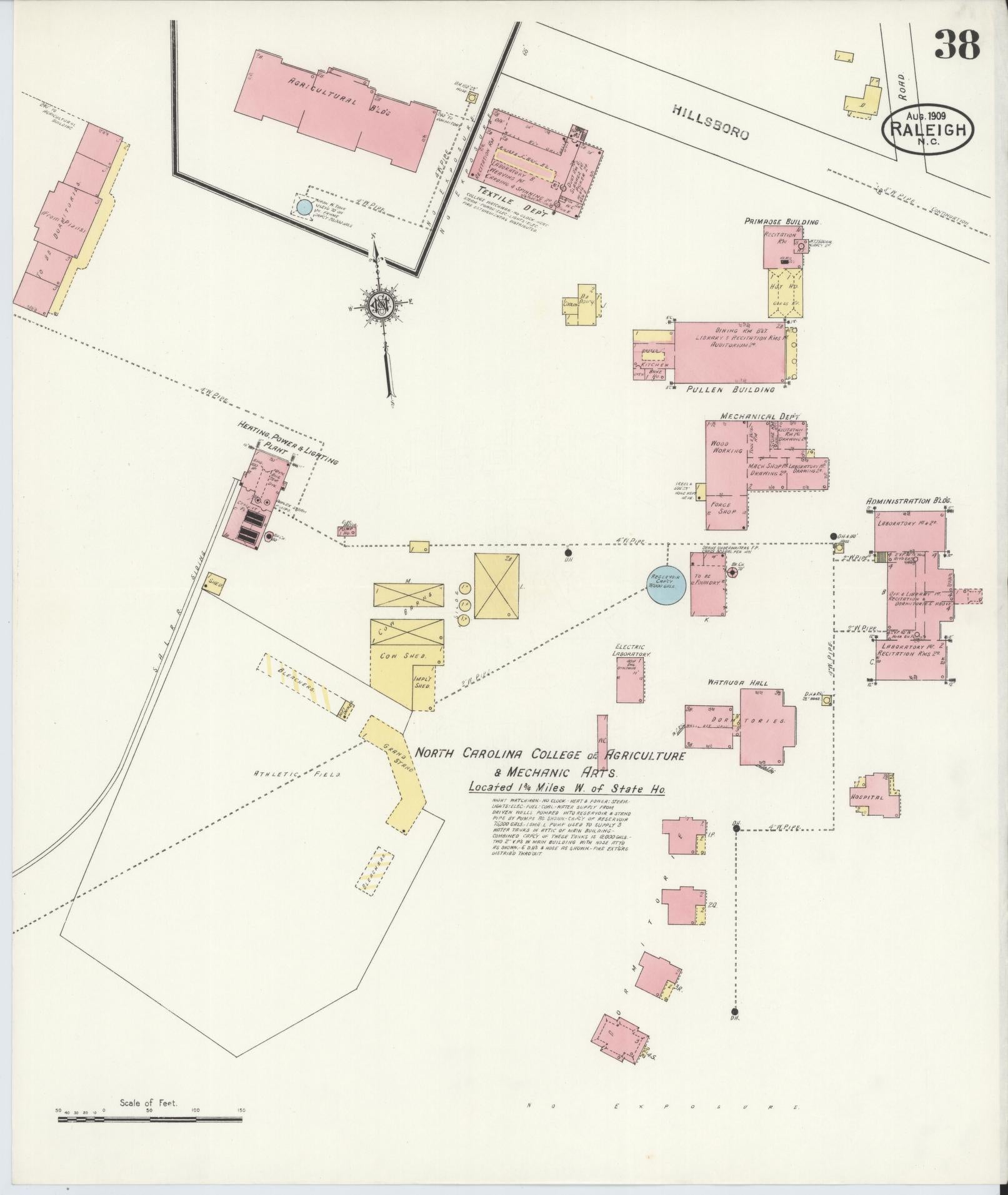 Sanborn Fire Insurance Map from Raleigh, Wake County, North Carolina (1909), Sheet #0038 - Historic Sanborn Fire Insurance Map Print, vintage old map wall art, antique decor, genealogy gift, North Carolina North Carolina map