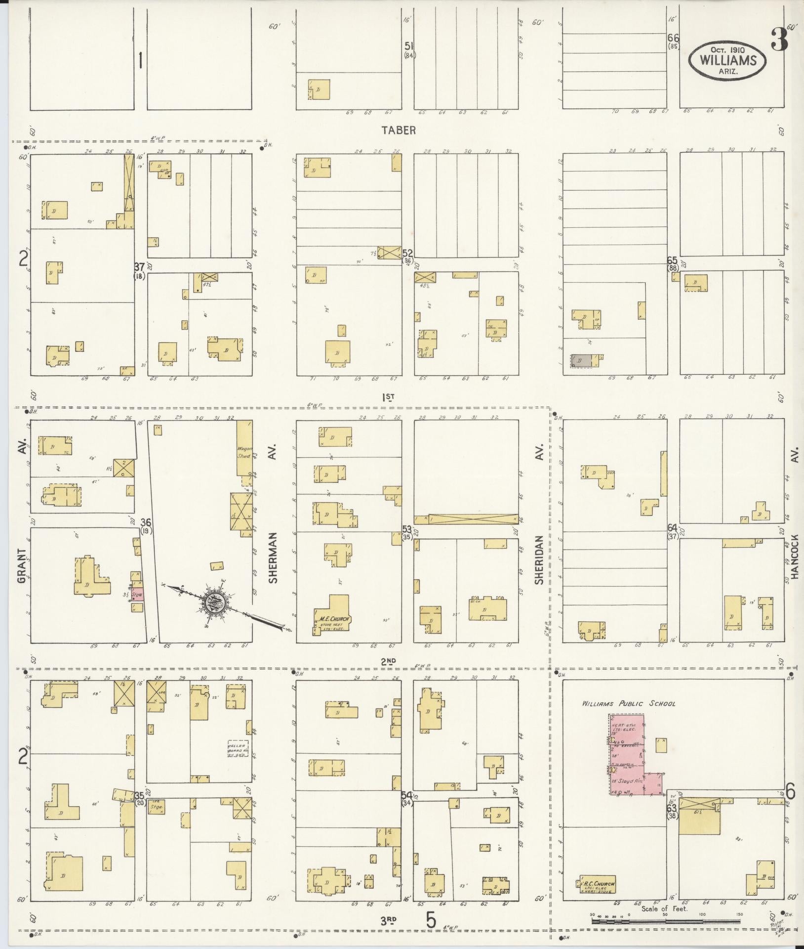 Sanborn Fire Insurance Map from Williams, Coconino County, Arizona (1910), Sheet #0003 - Complete Map Set gallery image, historic Sanborn map, vintage wall art, Arizona Arizona