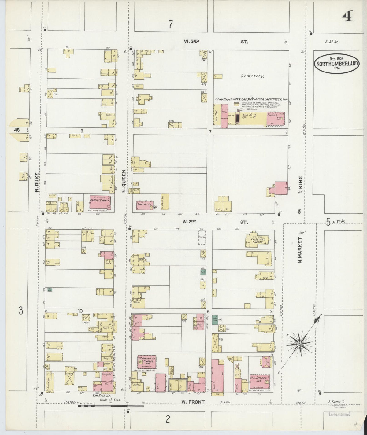Sanborn Fire Insurance Map from Northumberland, Northumberland County, Pennsylvania (1906), Sheet #0004 - Historic Sanborn Fire Insurance Map Print, vintage old map wall art, antique decor, genealogy gift, Pennsylvania Pennsylvania map