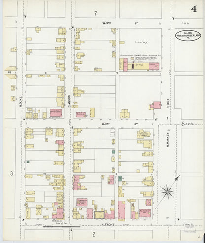 Sanborn Fire Insurance Map from Northumberland, Northumberland County, Pennsylvania (1906), Sheet #0004 - Historic Sanborn Fire Insurance Map Print, vintage old map wall art, antique decor, genealogy gift, Pennsylvania Pennsylvania map