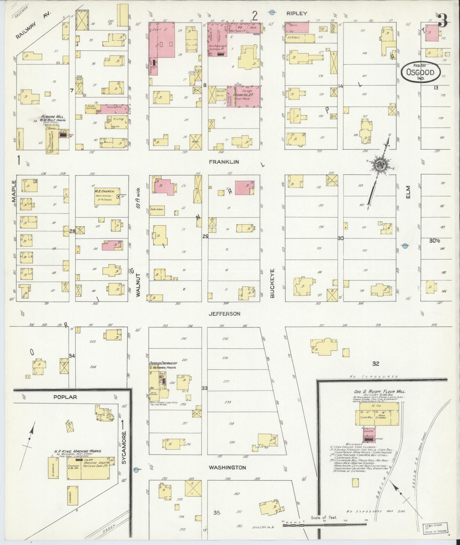 Sanborn Fire Insurance Map from Osgood, Ripley County, Indiana (1911), Sheet #0003 - Complete Map Set gallery image, historic Sanborn map, vintage wall art, Indiana Indiana