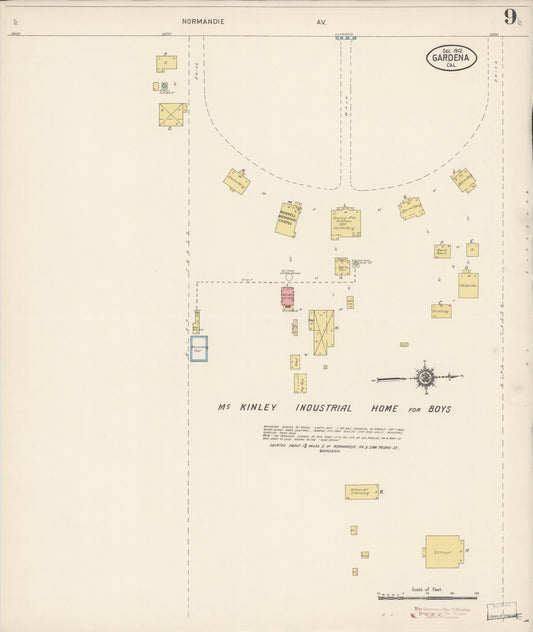 Sanborn Fire Insurance Map from Gardena, Los Angeles County, California (1912), Sheet #0009 - Historic Sanborn Fire Insurance Map Print, vintage old map wall art, antique decor, genealogy gift, California California map