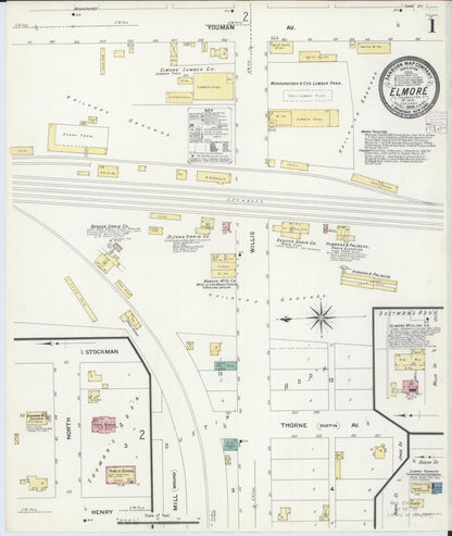 Sanborn Fire Insurance Map from Elmore, Faribault County, Minnesota (1908), Sheet #0001 - Complete Map Set gallery image, historic Sanborn map, vintage wall art, Minnesota Minnesota