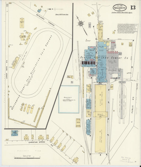 Sanborn Fire Insurance Map from Nazareth, Northampton County, Pennsylvania (1912), Sheet #0013 - Historic Sanborn Fire Insurance Map Print, vintage old map wall art, antique decor, genealogy gift, Pennsylvania Pennsylvania map