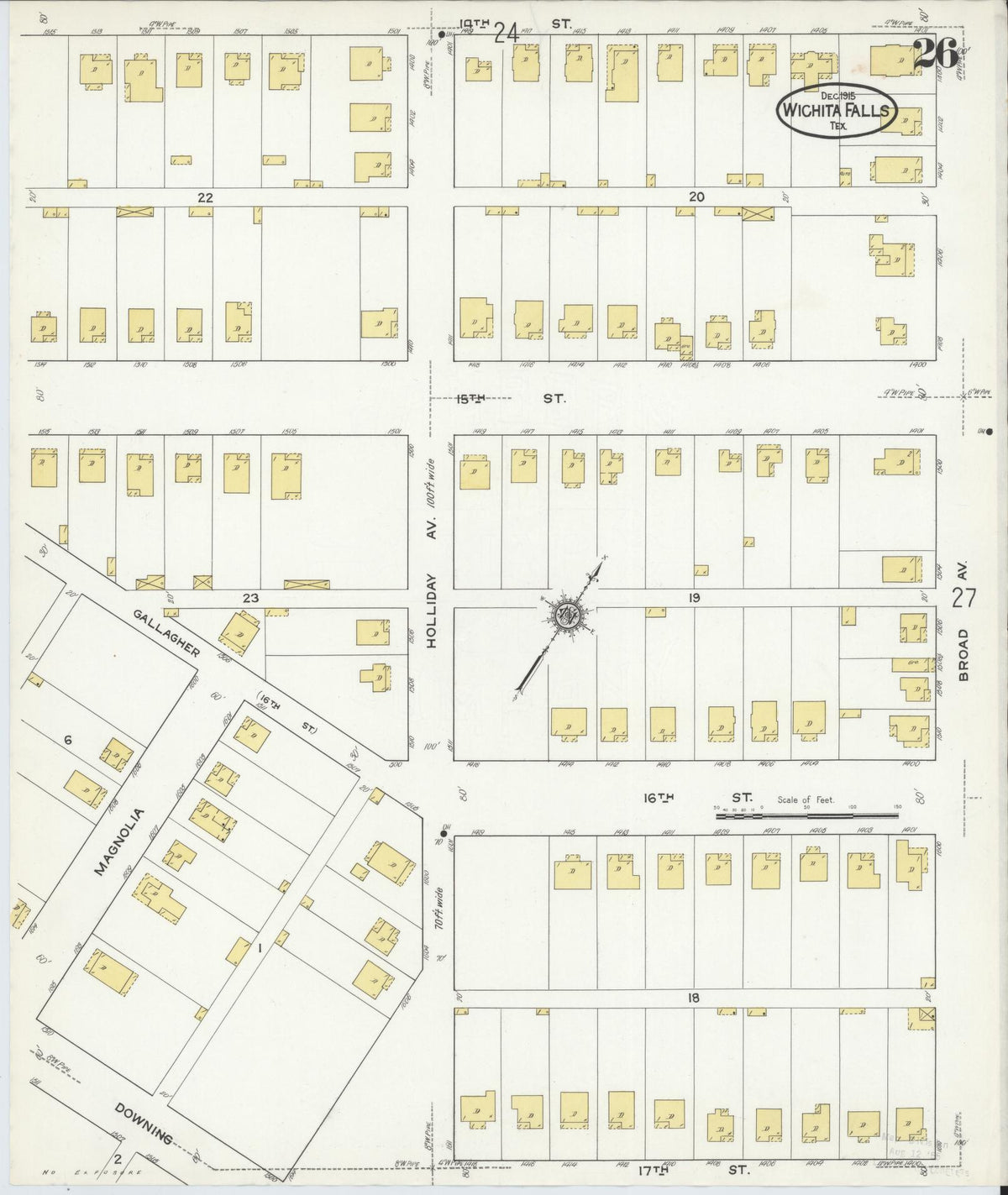 Sanborn Fire Insurance Map from Wichita Falls, Wichita County, Texas (1915), Sheet #0026 - Complete Map Set gallery image, historic Sanborn map, vintage wall art, Texas Texas