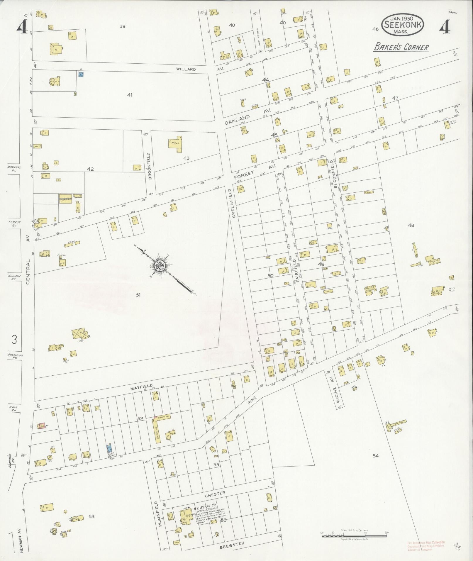 Sanborn Fire Insurance Map from Seekonk, Bristol County, Massachusetts (1930), Sheet #0004 - Complete Map Set gallery image, historic Sanborn map, vintage wall art, Massachusetts Massachusetts