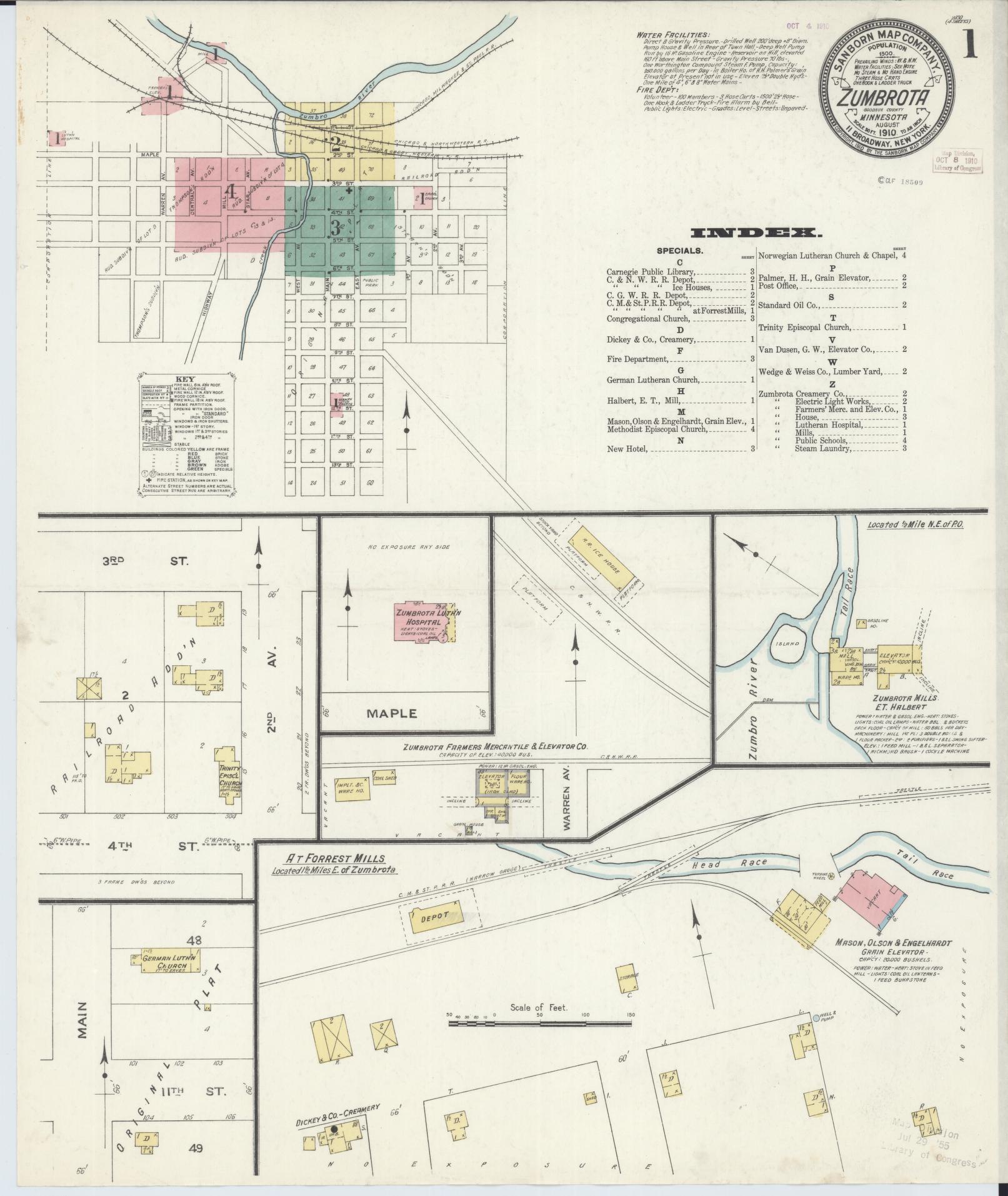 Sanborn Fire Insurance Map from Zumbrota, Goodhue County, Minnesota (1910), Sheet #0001 - Complete Map Set gallery image, historic Sanborn map, vintage wall art, Minnesota Minnesota