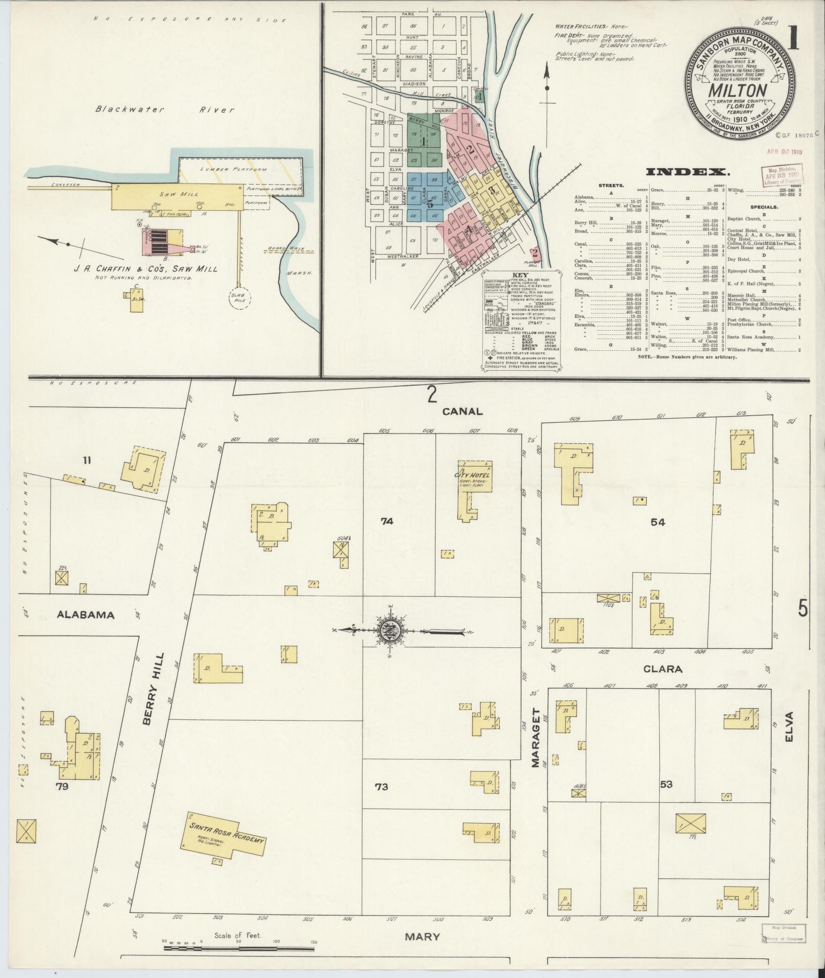 Sanborn Fire Insurance Map from Milton, Santa Rosa County, Florida. (1910) – Historic Sanborn Fire Insurance Map Print