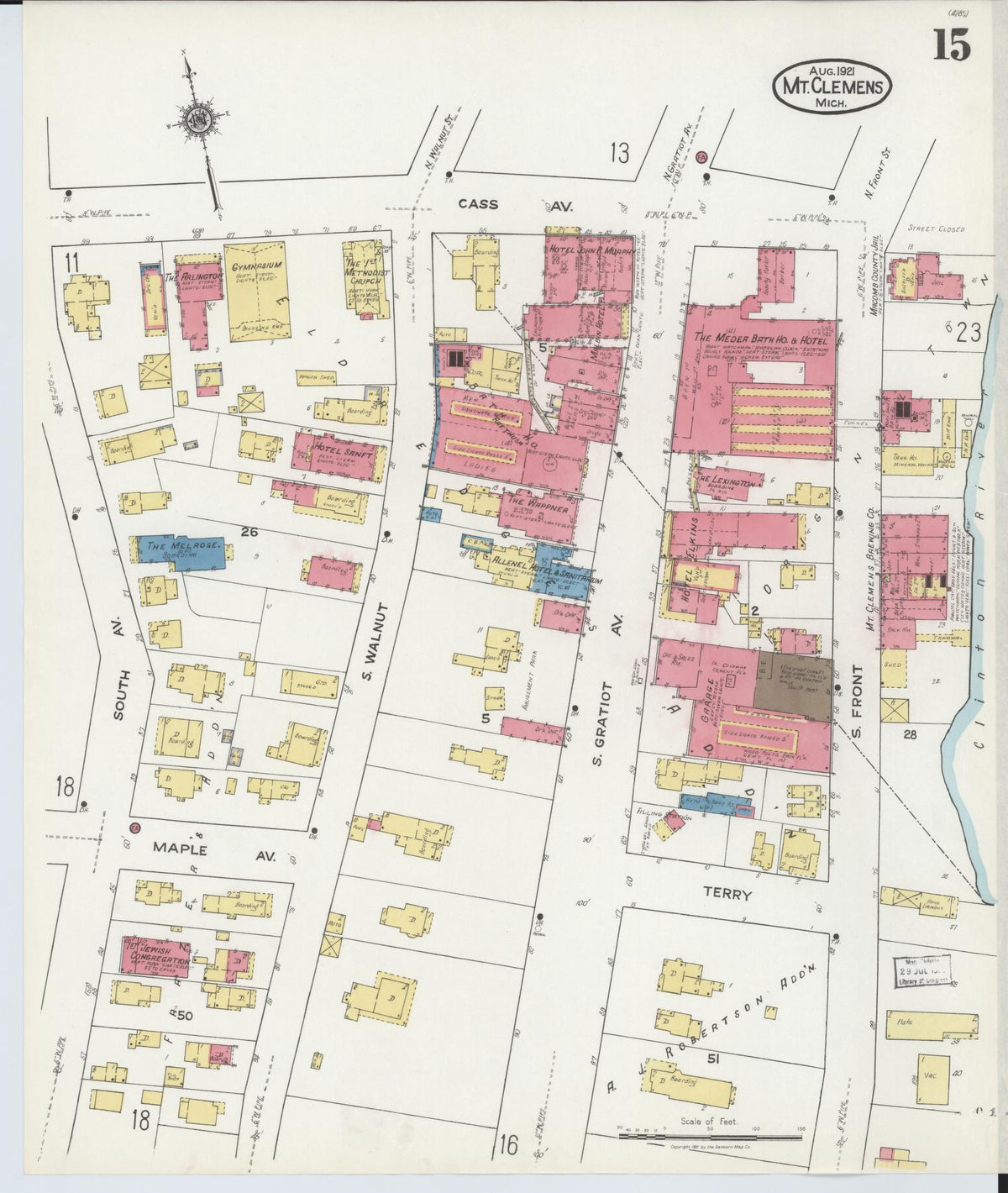 Sanborn Fire Insurance Map from Mount Clemens, Macomb County, Michigan (1921), Sheet #0015 - Historic Sanborn Fire Insurance Map Print, vintage old map wall art, antique decor, genealogy gift, Michigan Michigan map