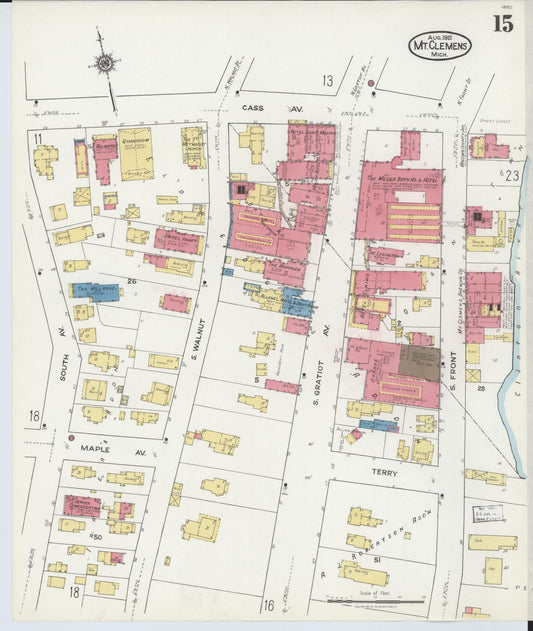 Sanborn Fire Insurance Map from Mount Clemens, Macomb County, Michigan (1921), Sheet #0015 - Historic Sanborn Fire Insurance Map Print, vintage old map wall art, antique decor, genealogy gift, Michigan Michigan map
