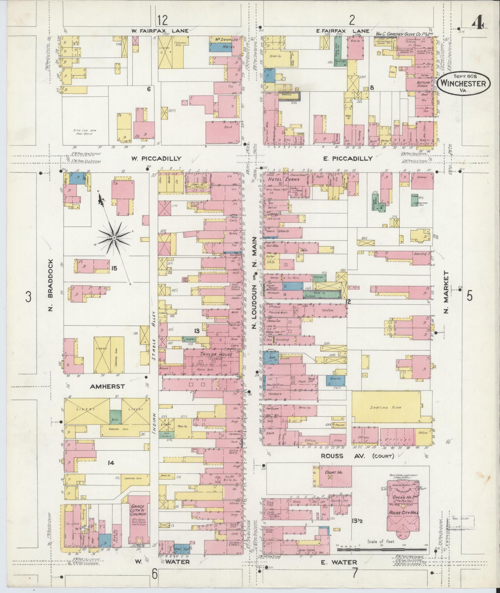 Sanborn Fire Insurance Map from Winchester, Independent Cities, Virginia (1908), Sheet #0004 - Complete Map Set gallery image, historic Sanborn map, vintage wall art, Virginia Virginia