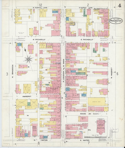 Sanborn Fire Insurance Map from Winchester, Independent Cities, Virginia (1908), Sheet #0004 - Complete Map Set gallery image, historic Sanborn map, vintage wall art, Virginia Virginia