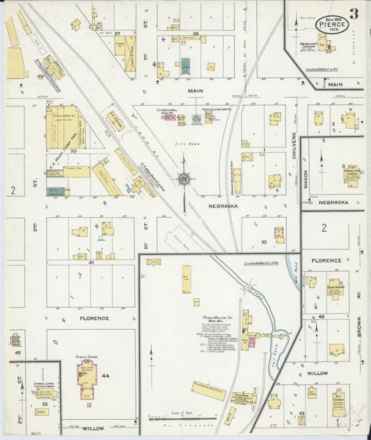 Sanborn Fire Insurance Map from Pierce, Pierce County, Nebraska (1909), Sheet #0003 - Historic Sanborn Fire Insurance Map Print, vintage old map wall art, antique decor, genealogy gift, Nebraska Nebraska map