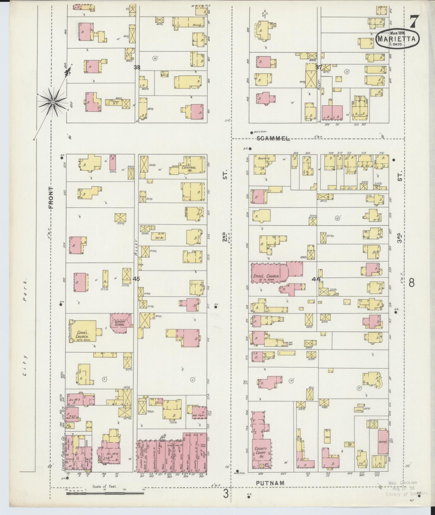 Sanborn Fire Insurance Map from Marietta, Washington County, Ohio (1896), Sheet #0007 - Historic Sanborn Fire Insurance Map Print, vintage old map wall art, antique decor, genealogy gift, Ohio Ohio map