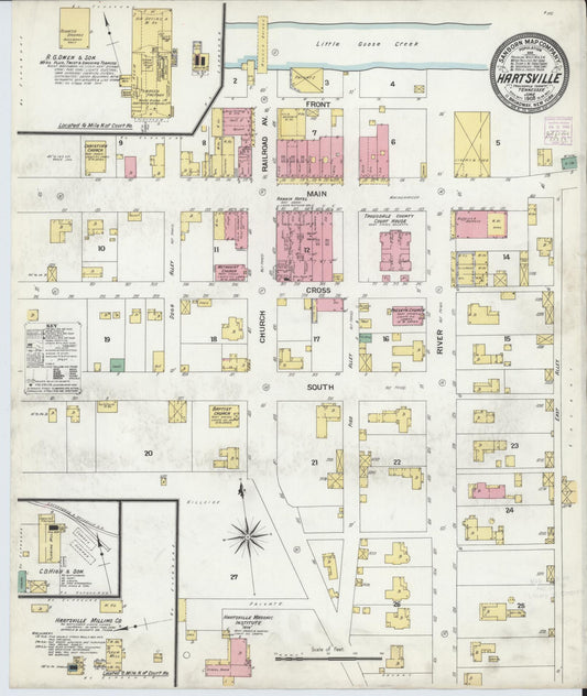 Sanborn Fire Insurance Map from Hartsville, Trousdale County, Tennessee (1908), Sheet #0001 - Historic Sanborn Fire Insurance Map Print, vintage old map wall art, antique decor, genealogy gift, Tennessee Tennessee map