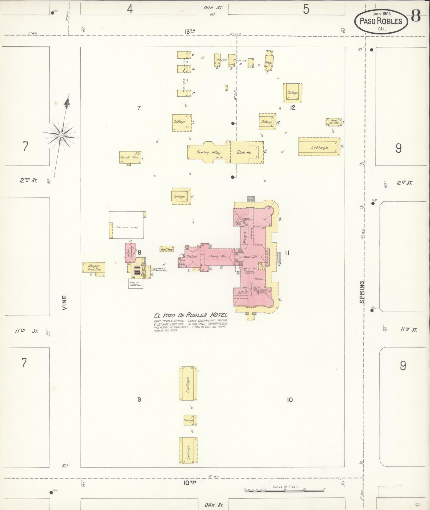 Sanborn Fire Insurance Map from Paso Robles, San Luis Obispo County, California (1903), Sheet #0008 - Complete Map Set gallery image, historic Sanborn map, vintage wall art, California California