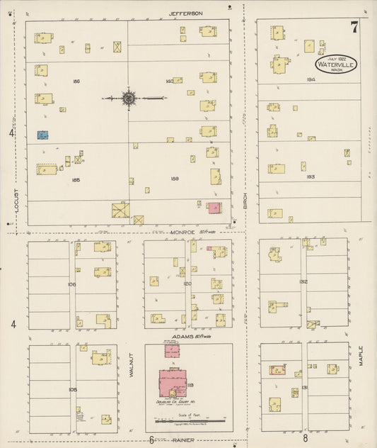 Sanborn Fire Insurance Map from Waterville, Douglas County, Washington (1922), Sheet #0007 - Historic Sanborn Fire Insurance Map Print, vintage old map wall art, antique decor, genealogy gift, Washington Washington map