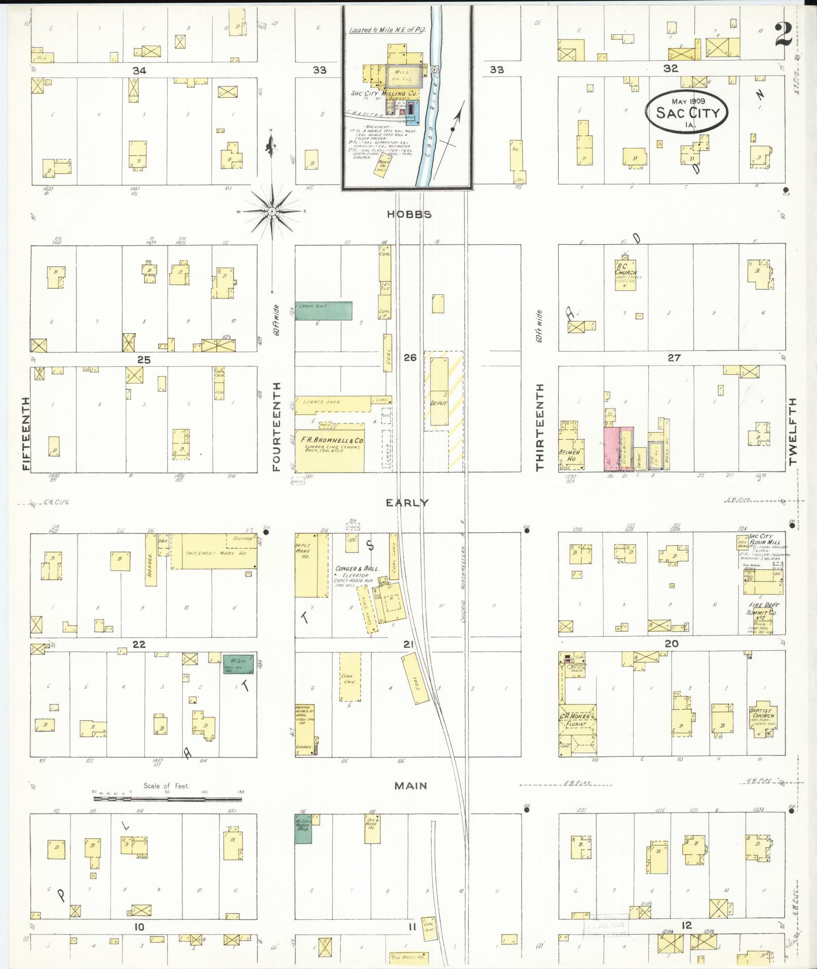 Sanborn Fire Insurance Map from Sac City, Sac County, Iowa (1909), Sheet #0002 - Historic Sanborn Fire Insurance Map Print, vintage old map wall art