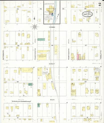Sanborn Fire Insurance Map from Sac City, Sac County, Iowa (1909), Sheet #0002 - Historic Sanborn Fire Insurance Map Print, vintage old map wall art