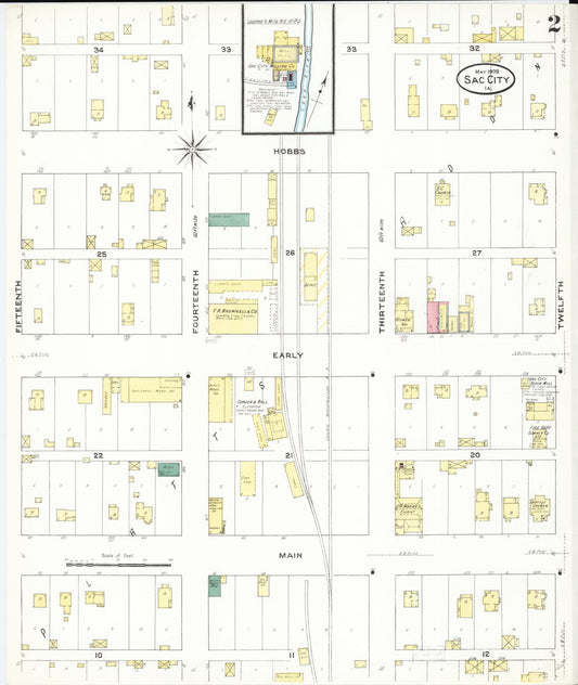Sanborn Fire Insurance Map from Sac City, Sac County, Iowa (1909), Sheet #0002 - Historic Sanborn Fire Insurance Map Print, vintage old map wall art