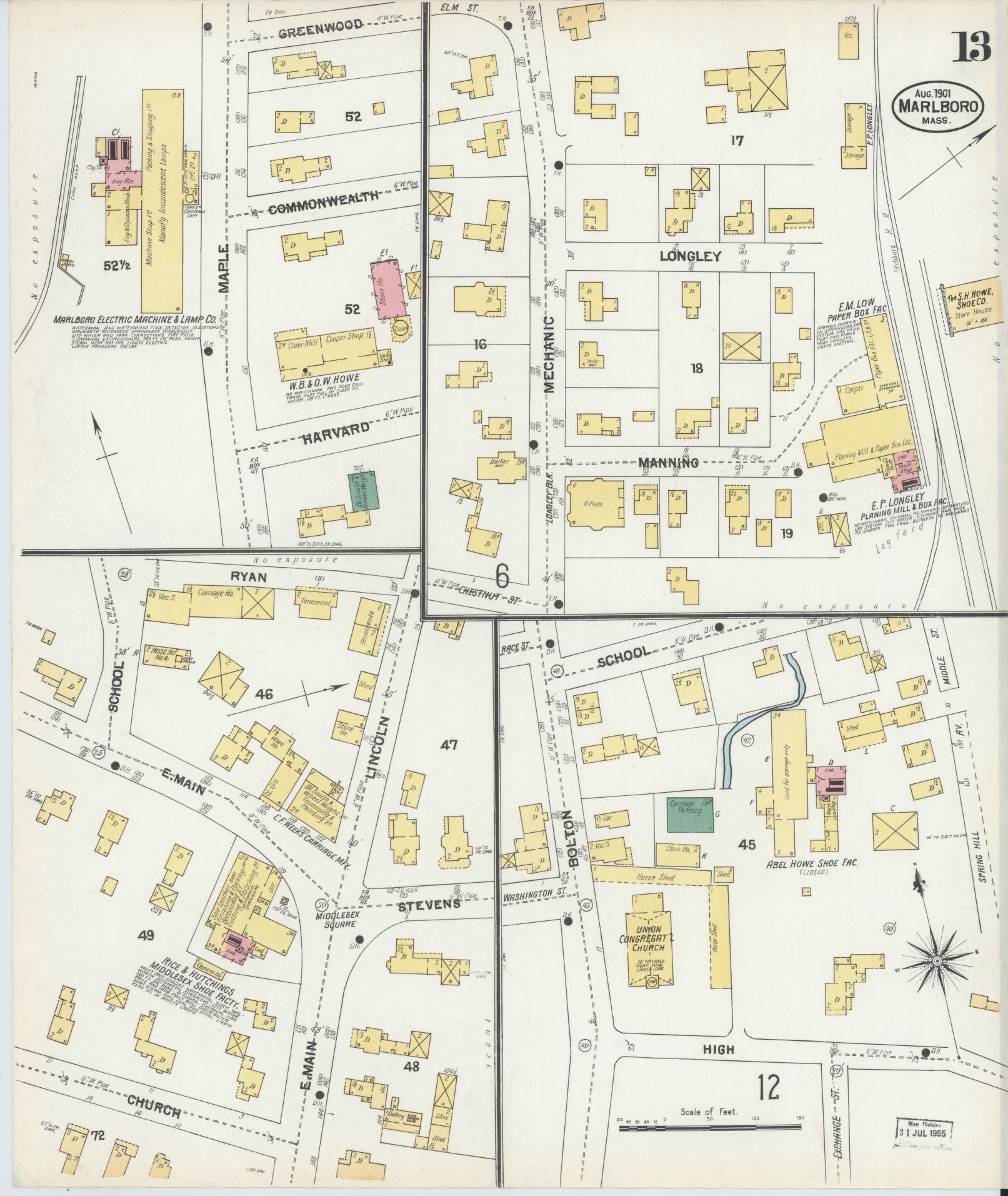 Sanborn Fire Insurance Map from Marlborough, Middlesex County, Massachusetts (1901), Sheet #0013 - Complete Map Set gallery image, historic Sanborn map, vintage wall art, Massachusetts Massachusetts