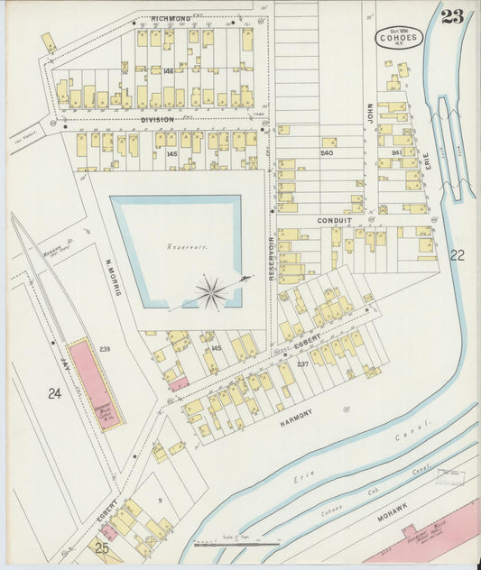 Sanborn Fire Insurance Map from Cohoes, Albany County, New York (1896), Sheet #0023 - Historic Sanborn Fire Insurance Map Print, vintage old map wall art, antique decor, genealogy gift, New York New York map