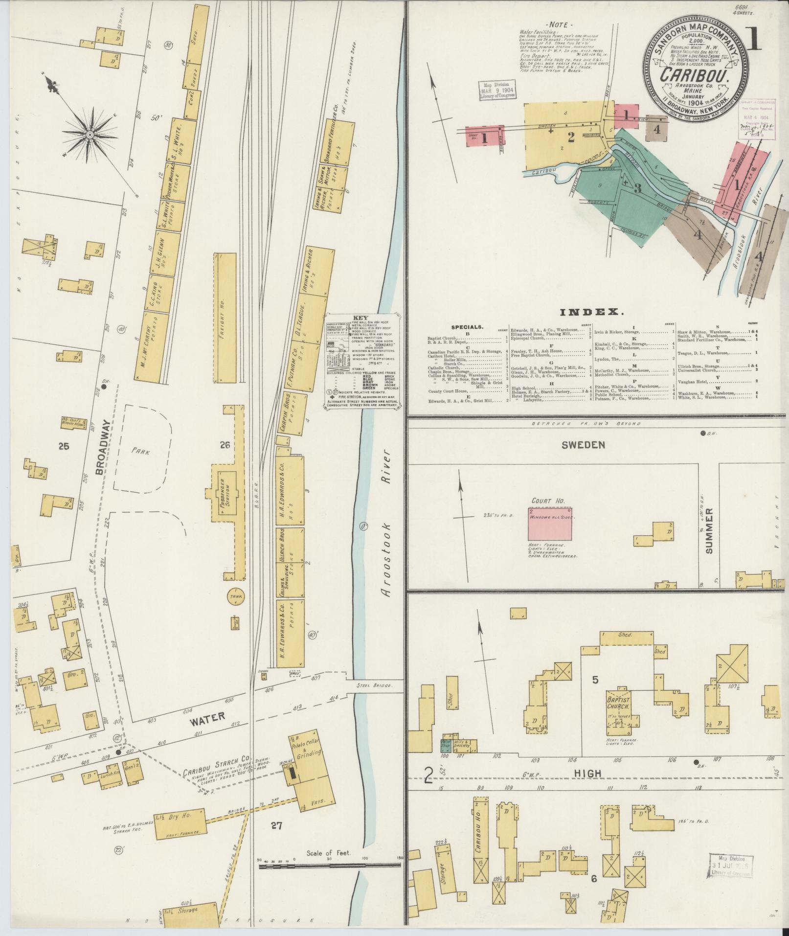 Sanborn Fire Insurance Map from Caribou, Aroostook County, Maine. (1904) – Historic Sanborn Fire Insurance Map Print