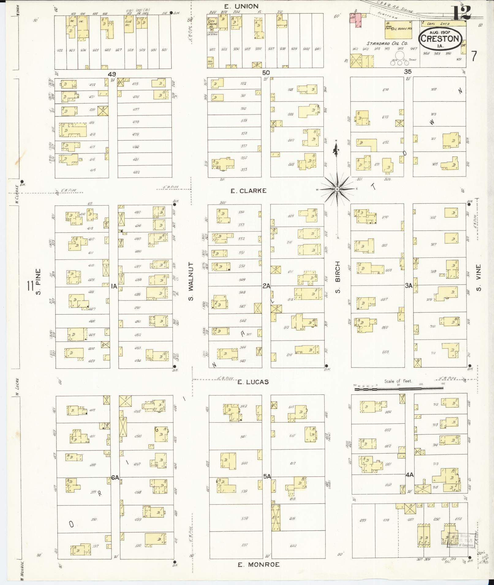 Sanborn Fire Insurance Map from Creston, Union County, Iowa (1907), Sheet #0012 - Historic Sanborn Fire Insurance Map Print, vintage old map wall art