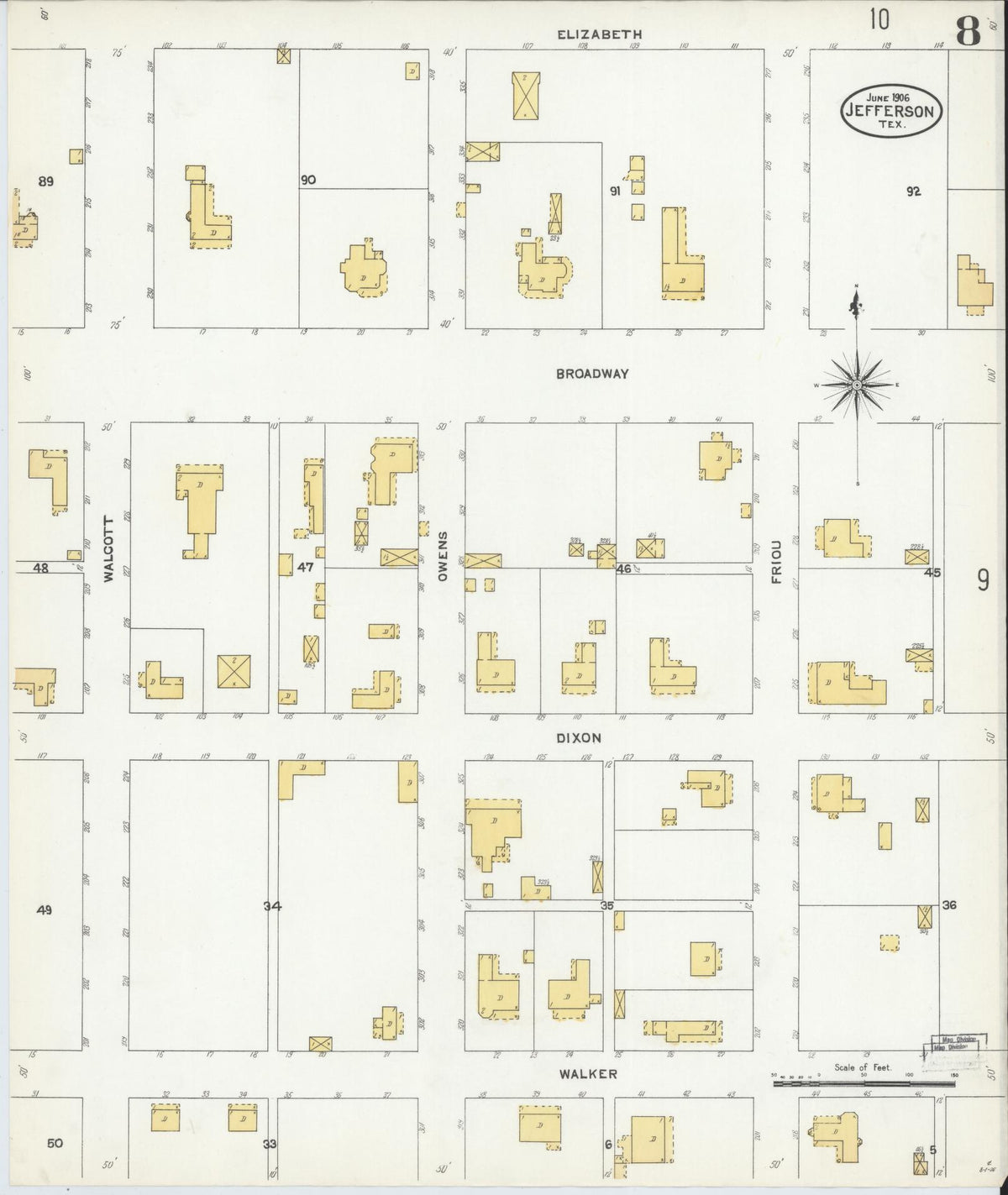 Sanborn Fire Insurance Map from Jefferson, Marion County, Texas (1906), Sheet #0008 - Complete Map Set gallery image, historic Sanborn map, vintage wall art, Texas Texas