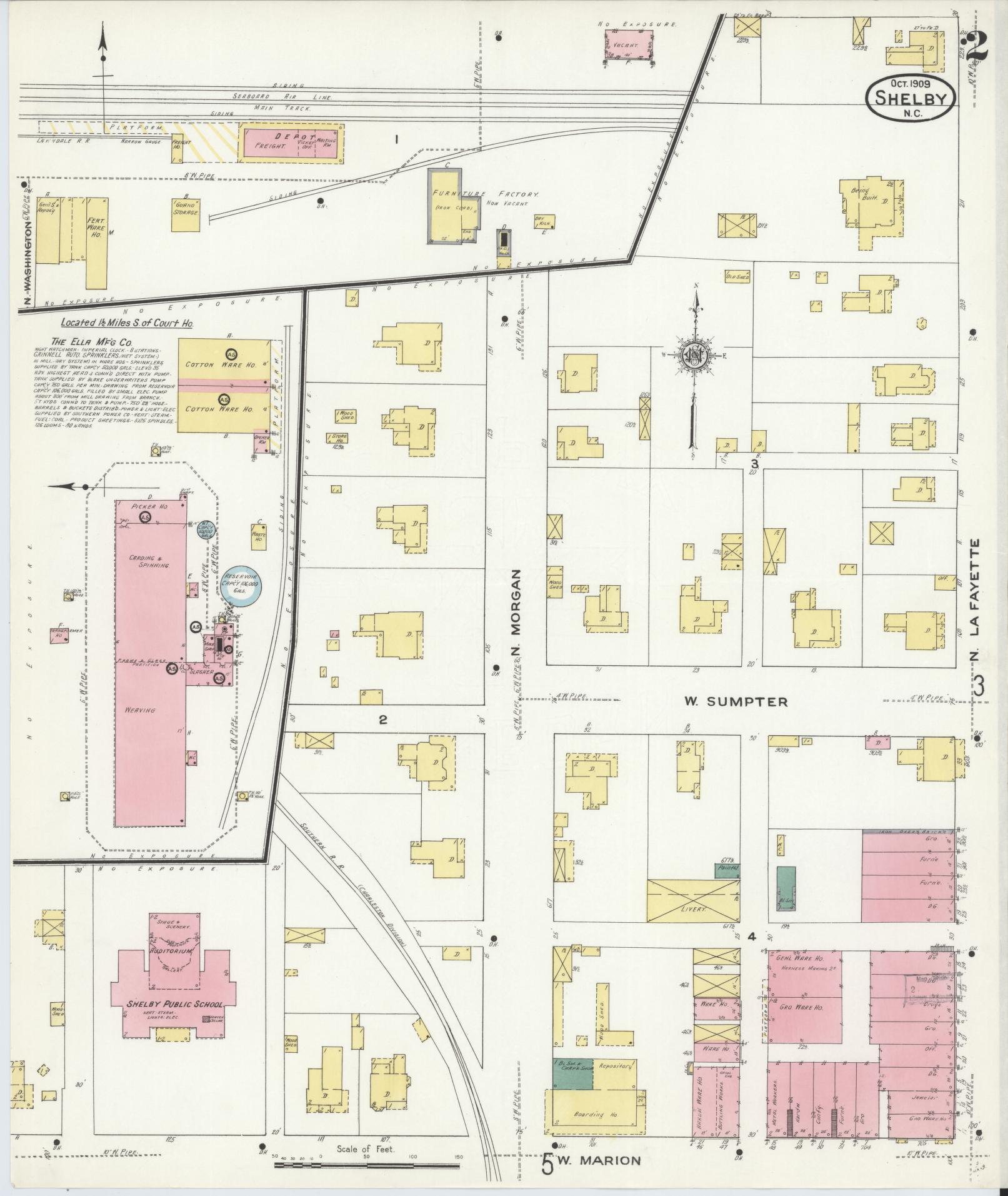 Sanborn Fire Insurance Map from Shelby, Cleveland County, North Carolina (1909), Sheet #0002 - Complete Map Set gallery image, historic Sanborn map, vintage wall art, North Carolina North Carolina