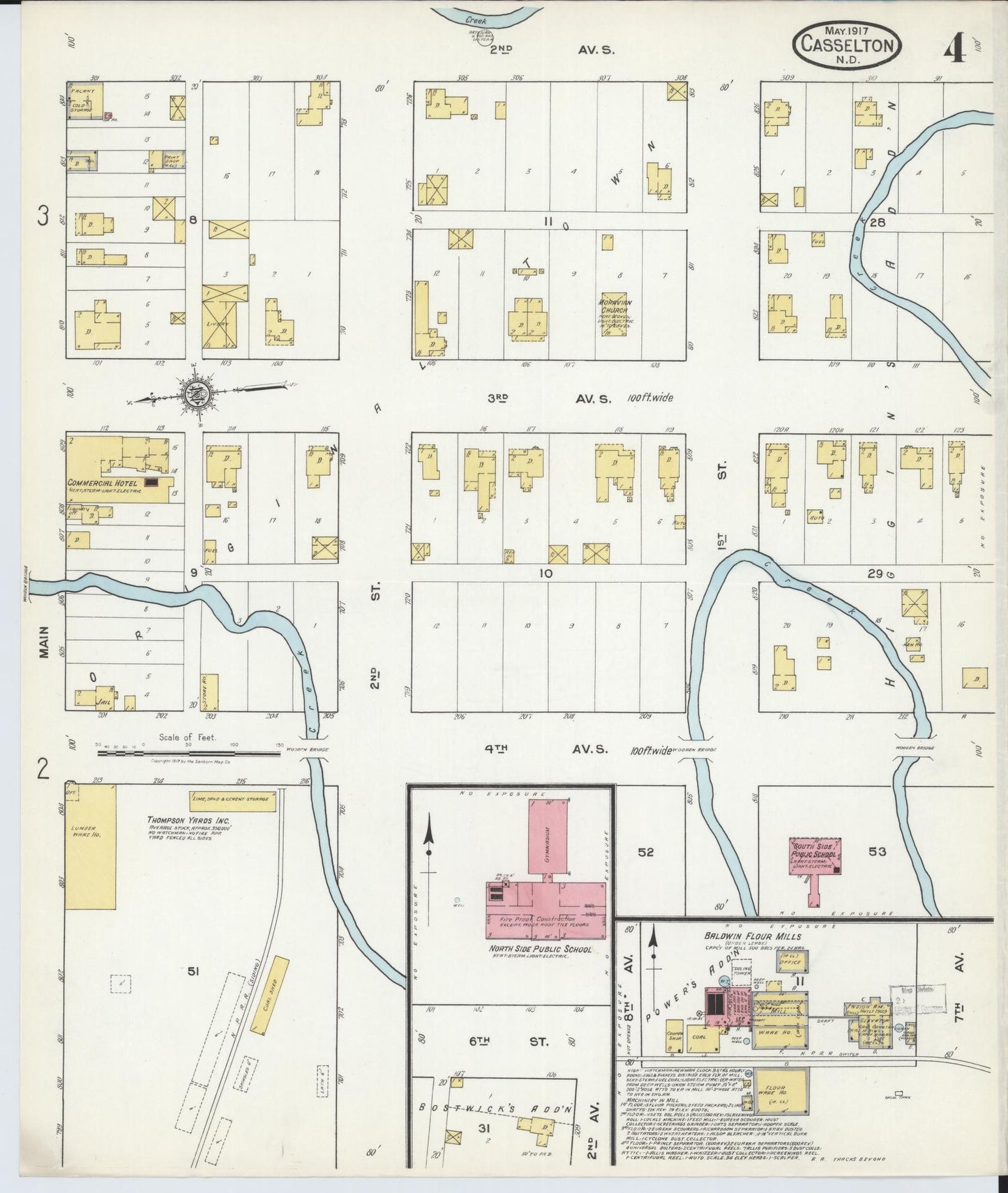 Sanborn Fire Insurance Map from Casselton, Cass County, North Dakota (1917), Sheet #0004 - Historic Sanborn Fire Insurance Map Print, vintage old map wall art, antique decor, genealogy gift, North Dakota North Dakota map