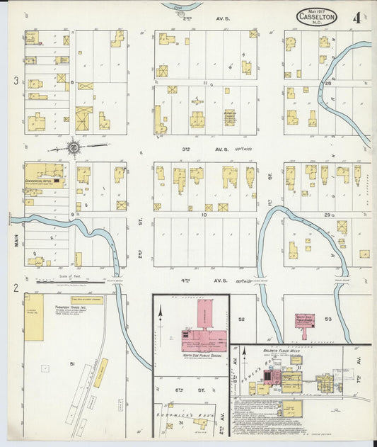 Sanborn Fire Insurance Map from Casselton, Cass County, North Dakota (1917), Sheet #0004 - Historic Sanborn Fire Insurance Map Print, vintage old map wall art, antique decor, genealogy gift, North Dakota North Dakota map