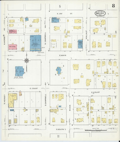 Sanborn Fire Insurance Map from Beloit, Mitchell County, Kansas (1917), Sheet #0008 - Complete Map Set gallery image, historic Sanborn map, vintage wall art, Kansas Kansas