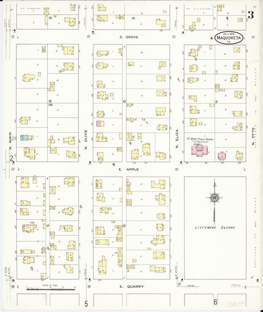 Sanborn Fire Insurance Map from Maquoketa, Jackson County, Iowa (1914), Sheet #0003 - Historic Sanborn Fire Insurance Map Print, vintage old map wall art