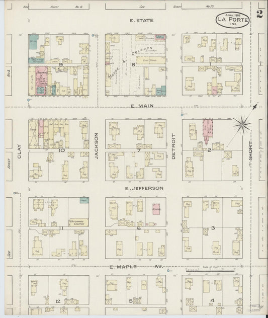 Sanborn Fire Insurance Map from La Porte, La Porte County, Indiana (1886), Sheet #0002 - Historic Sanborn Fire Insurance Map Print, vintage old map wall art, antique decor, genealogy gift, Indiana Indiana map