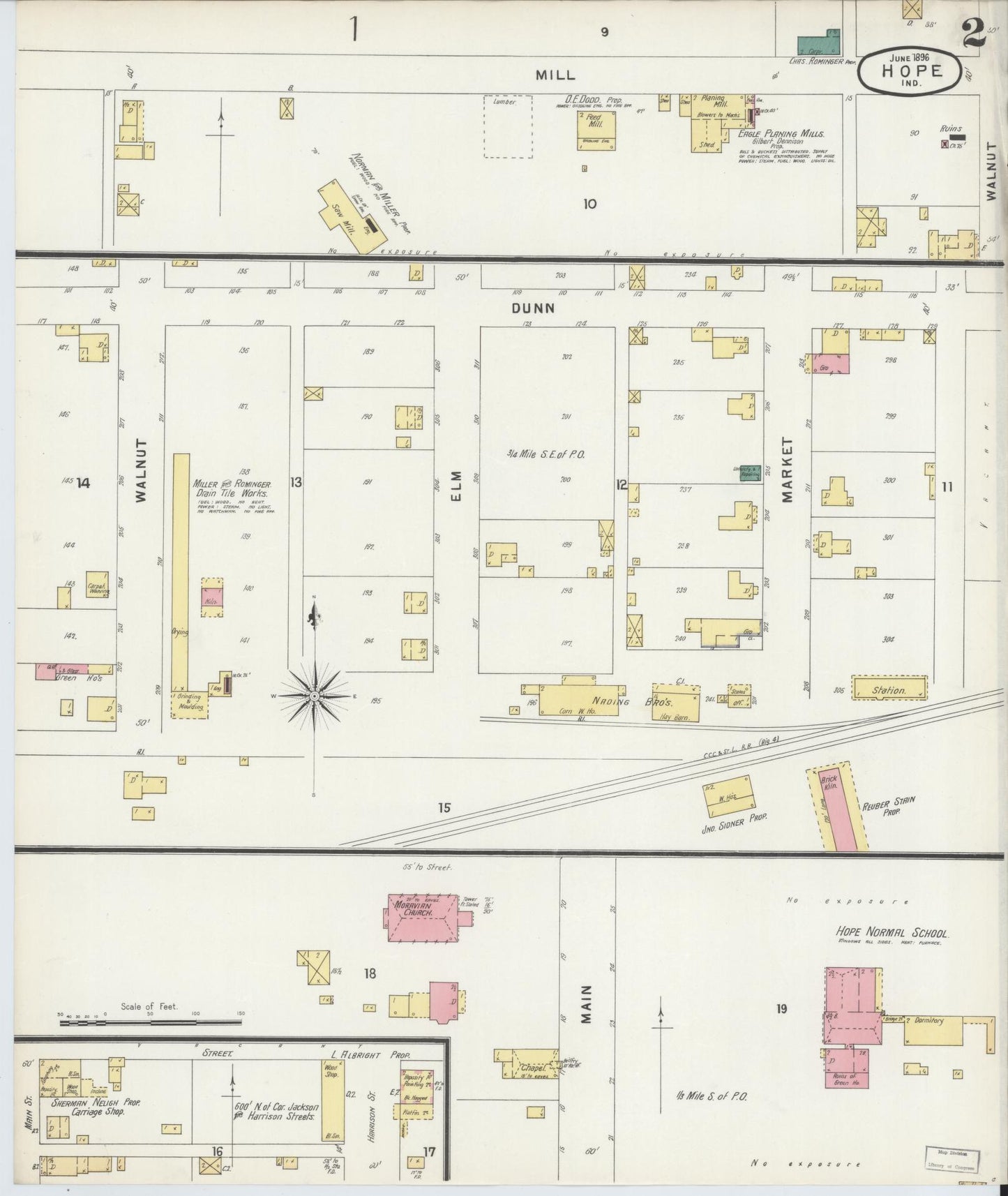 Sanborn Fire Insurance Map from Hope, Bartholomew County, Indiana (1896), Sheet #0002 - Complete Map Set gallery image, historic Sanborn map, vintage wall art, Indiana Indiana