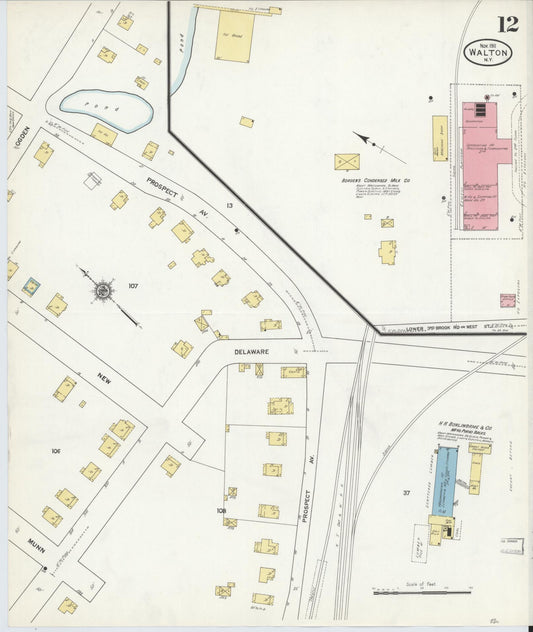 Sanborn Fire Insurance Map from Walton, Delaware County, New York (1911), Sheet #0012 - Historic Sanborn Fire Insurance Map Print, vintage old map wall art, antique decor, genealogy gift, New York New York map