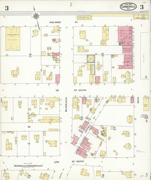 Sanborn Fire Insurance Map from Summerville, Dorchester County, South Carolina (1923), Sheet #0003 - Historic Sanborn Fire Insurance Map Print, vintage old map wall art, antique decor, genealogy gift, South Carolina South Carolina map