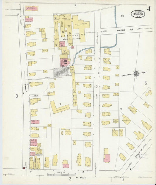 Sanborn Fire Insurance Map from Homer, Cortland County, New York (1915), Sheet #0004 - Historic Sanborn Fire Insurance Map Print, vintage old map wall art, antique decor, genealogy gift, New York New York map