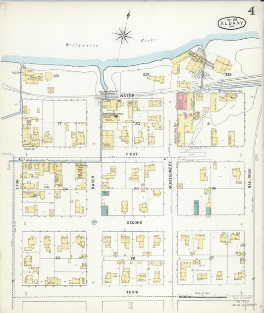 Sanborn Fire Insurance Map from Albany, Linn County, Oregon (1895), Sheet #0004 - Historic Sanborn Fire Insurance Map Print, vintage old map wall art, antique decor, genealogy gift, Oregon Oregon map