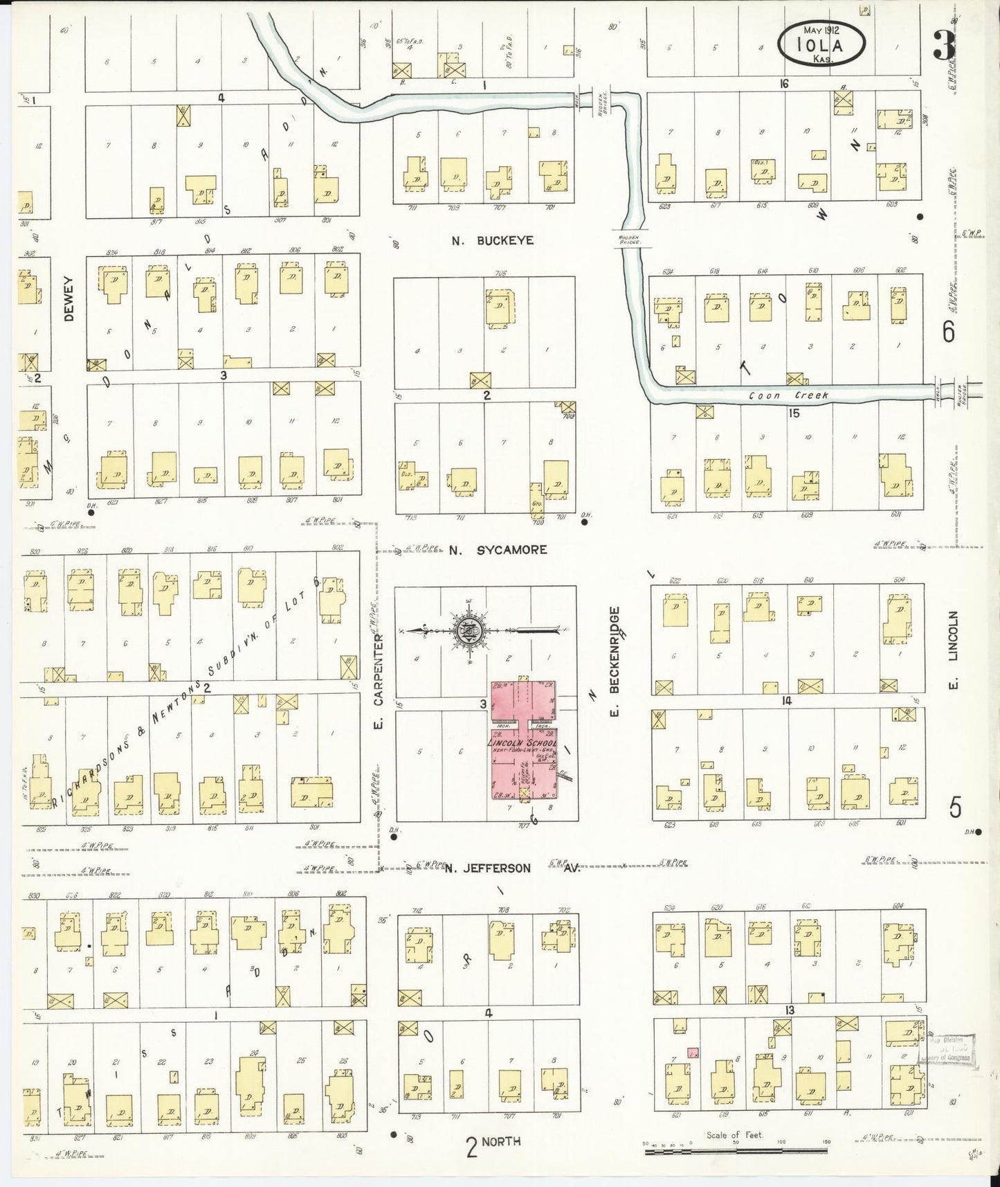 Sanborn Fire Insurance Map from Iola, Allen County, Kansas (1912), Sheet #0003 - Complete Map Set gallery image, historic Sanborn map, vintage wall art, Kansas Kansas
