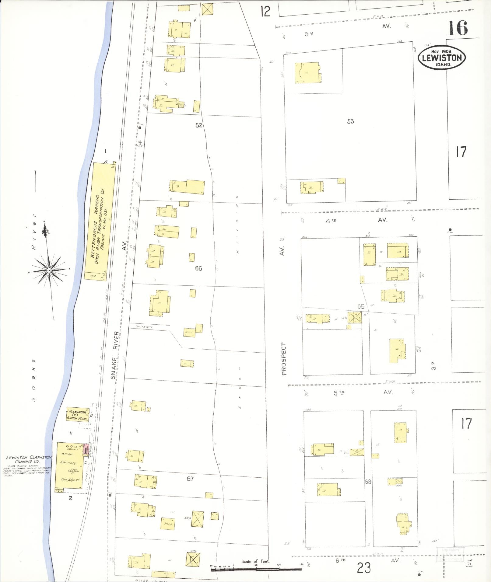 Sanborn Fire Insurance Map from Lewiston, Nez Perce County, Idaho (1909), Sheet #0016 - Historic Sanborn Fire Insurance Map Print, vintage old map wall art, antique decor, genealogy gift, Idaho Idaho map