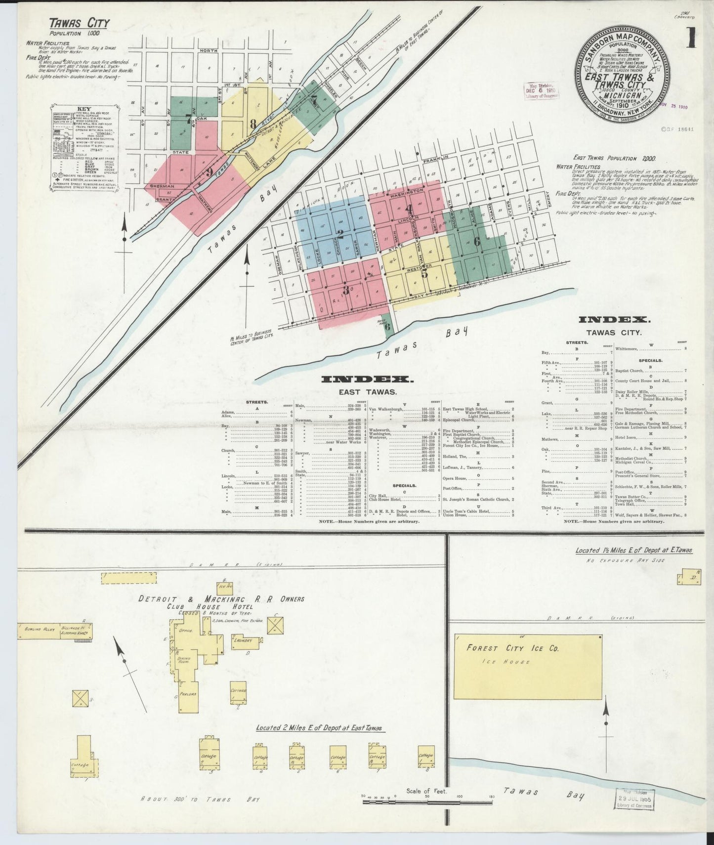 Sanborn Fire Insurance Map from East Tawas, Iosco County, Michigan (1910), Sheet #0001 - Historic Sanborn Fire Insurance Map Print, vintage old map wall art, antique decor, genealogy gift, Michigan Michigan map